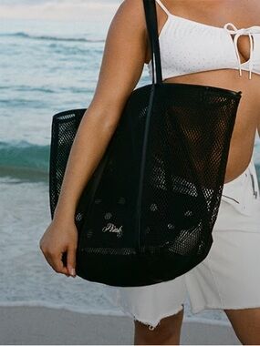 Victoria's Secret PINK Mesh Tote Bag and Zippered Polkadot Accessory Bag